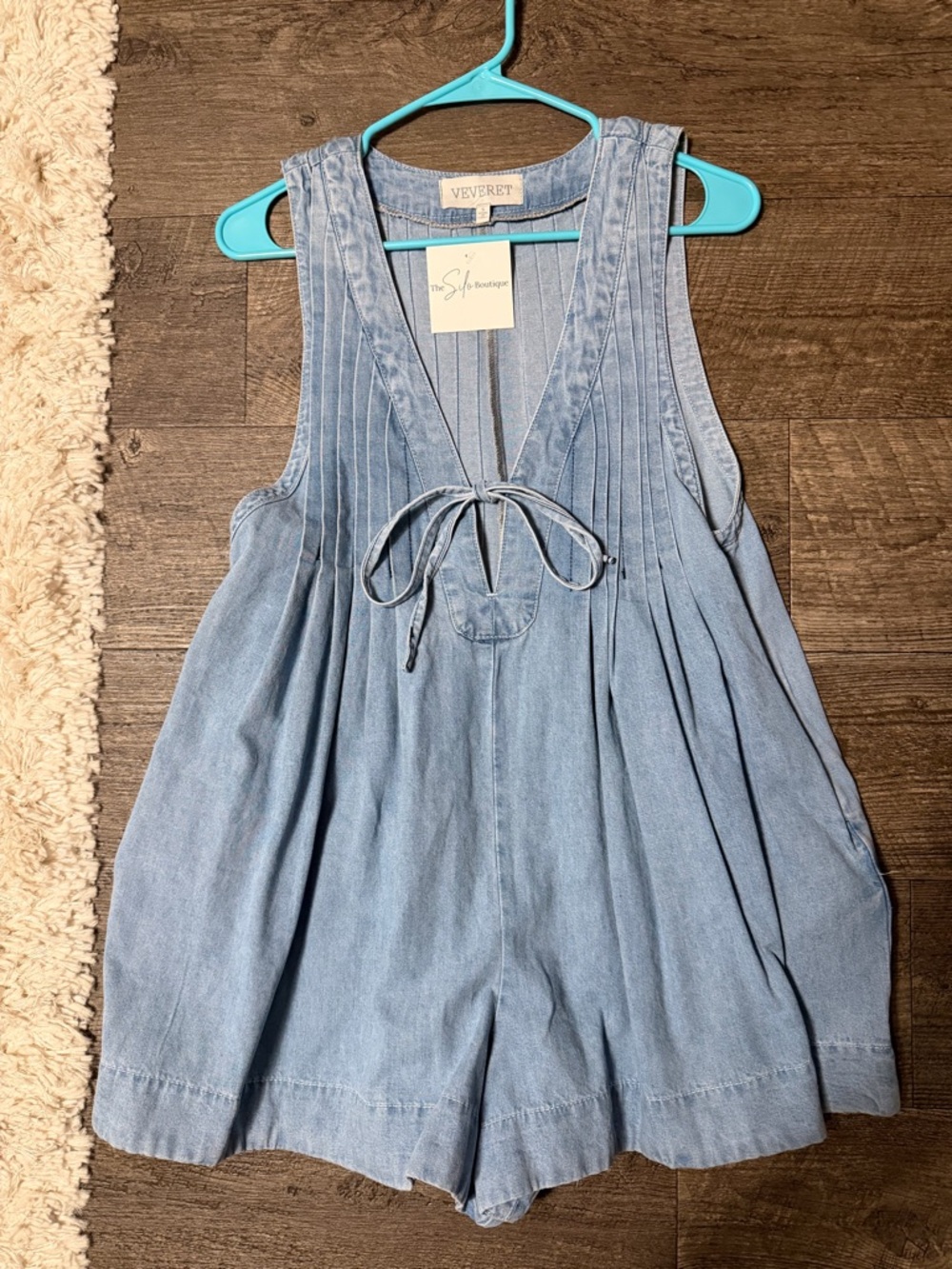 Veveret Light Blue Denim Romper - Tie Front Jumpsuit